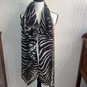 Leonard Paris silk black & cream tiger striped scarf! 51” square